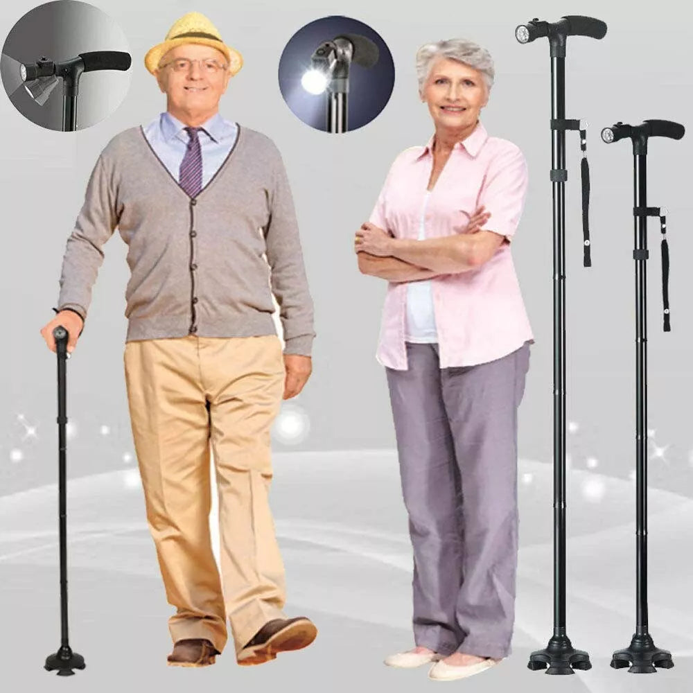 Canne de marche 3-en-1 : Pliable, lumineuse, pratique